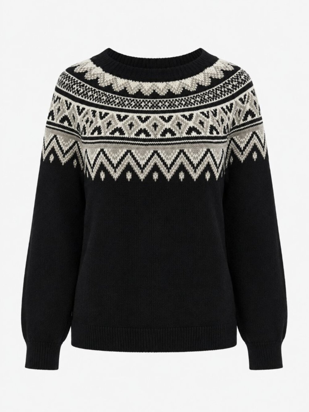 Vintage Chaps Denim Ralph Lauren Fair Isle Nordic Ski Sweater Black Gray XL